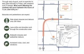 Map of Roadwork for Bus Pull Out - Corner or 100 North and 100 West Intersection 
